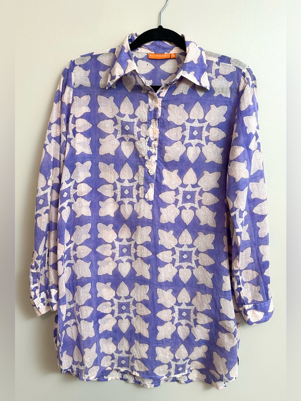 Oliphant Women’s S Purple Geometric Floral Tunic Shirt Boho Art to Wear Small